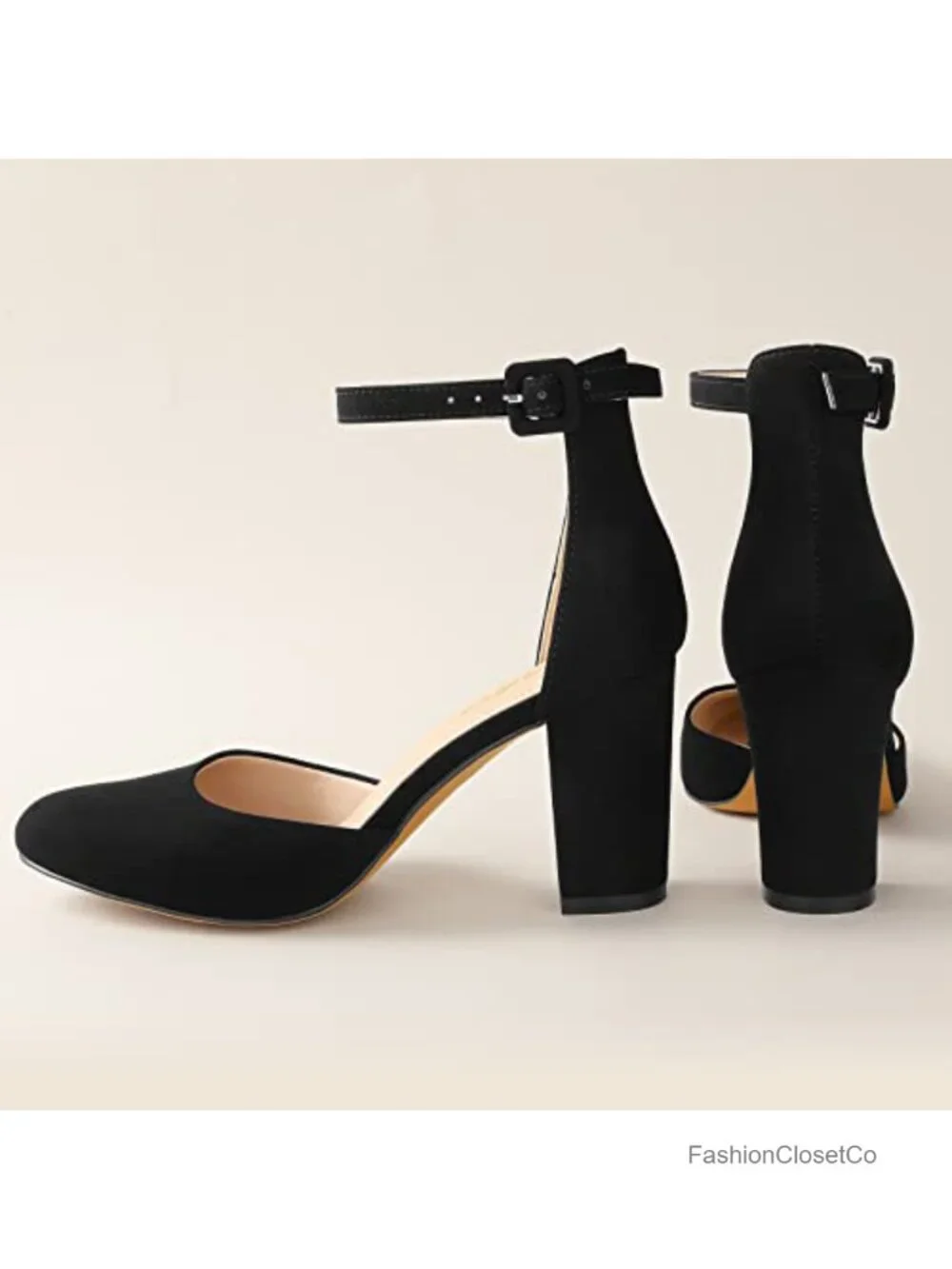 Womens Chunky Block Heel Pumps Closed Toe Ankle Strap 3 Inch Heels Dress Shoes